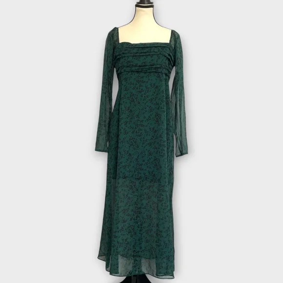 Abercrombie & Fitch Emerson Chiffon Dress LARGE Midi Green Fairycore Whimsigoth - Picture 1 of 11